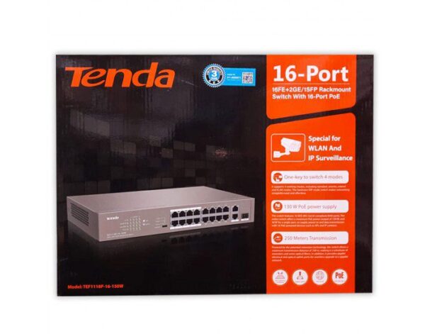 TENDA POE SWITCH 16 PORT 1118P (16 NORMAL + 2 GIGA UPLINK)