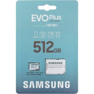 SAMSUNG MICRO SDXC 512GB MEMORY CARD WITH SD ADAPTER EVO PLUS