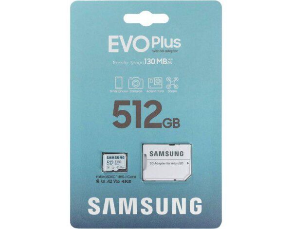 SAMSUNG MICRO SDXC 512GB MEMORY CARD WITH SD ADAPTER EVO PLUS