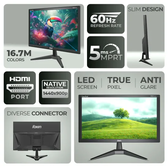 Foxin LED Monitor 19.5" HD 60Hz with HDMI | VGA (FM1950) - Image 3